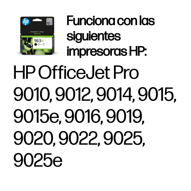 HP 3JA30AE Cartucho de tinta Original 963XL negro de alta capacidad, Alto rendimiento (XL), Negro, Tinta a base de pigmentos,