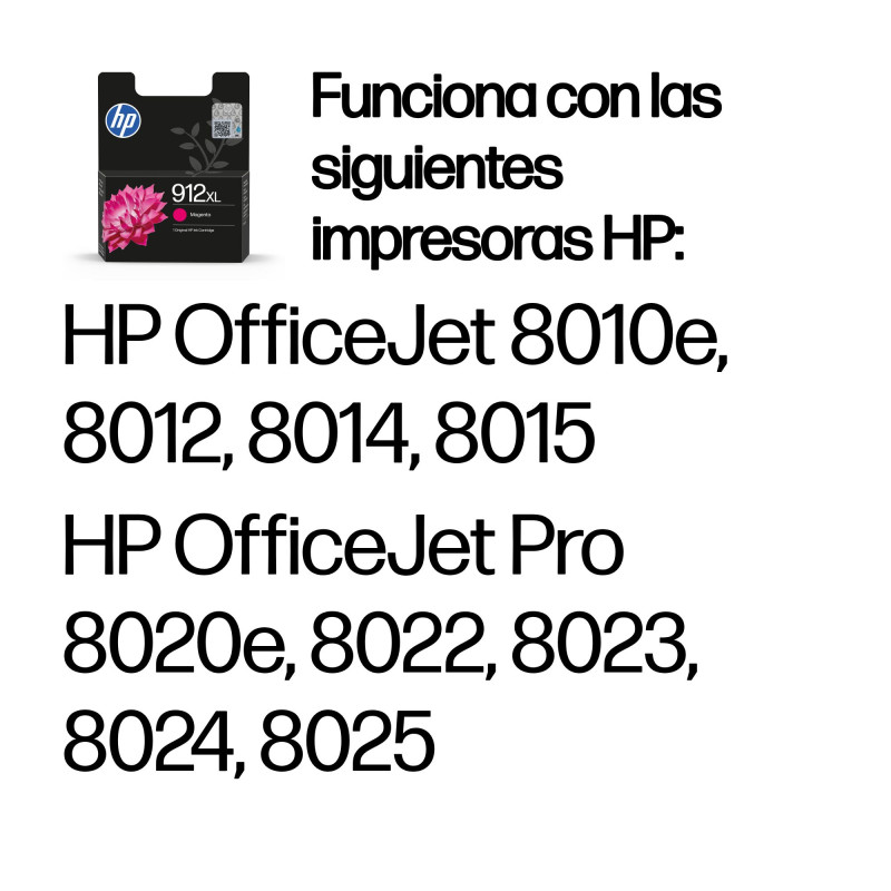 HP 3YL82AE Cartucho de tinta Original 912XL magenta de alta capacidad, Alto rendimiento (XL), Magenta, Tinta a base de