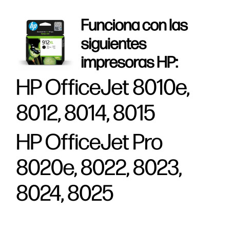 HP 3YL84AE Cartucho de tinta Original 912XL negro de alta capacidad, Alto rendimiento (XL), Negro, Tinta a base de pigmentos,