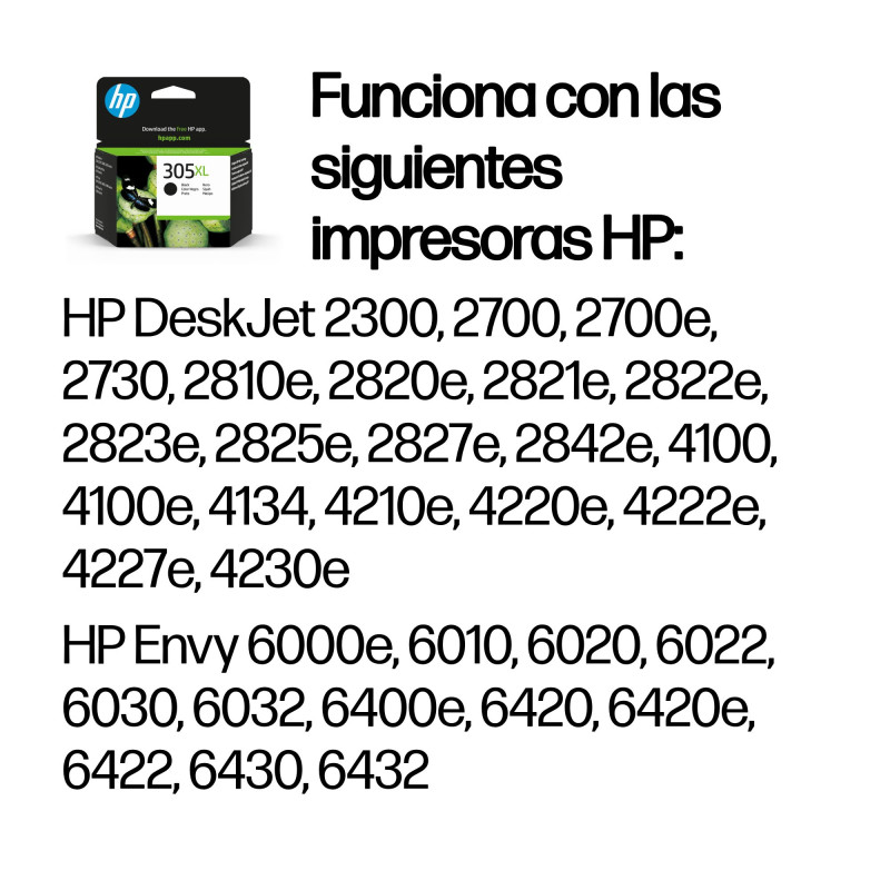 HP 3YM62AE Cartucho de tinta Original 305XL de alta capacidad negro, Alto rendimiento (XL), Negro, Tinta a base de pigmentos, 4