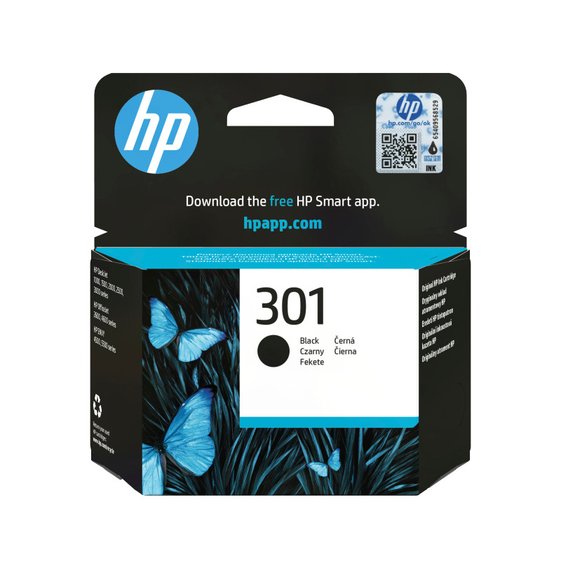HP CH561EE Cartucho de tinta original 301 negro, Rendimiento estándar, Negro, Tinta a base de pigmentos, 3 ml, 1 pieza(s), 170