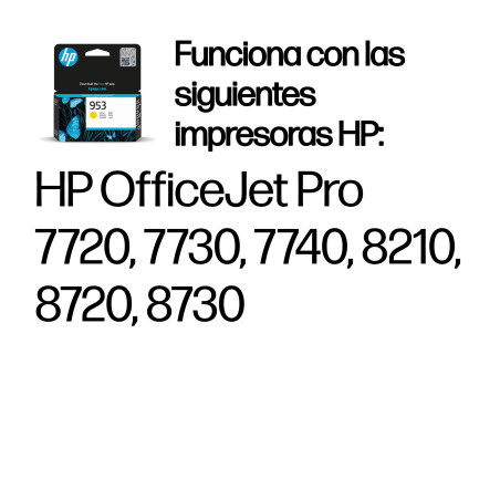 HP F6U14AE Cartucho de tinta Original 953 amarillo, Estándar, Amarillo, Tinta a base de pigmentos, 9 ml, 1 pieza(s), Pack