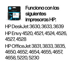 HP F6U65AE Cartucho de tinta original 302 tricolor, Estándar, Cian, Magenta, Amarillo, Tinta a base de colorante, 1 pieza(s), 2