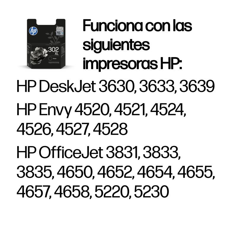 HP F6U68AE Cartucho de tinta original 302XL de alta capacidad negro, Alto, Negro, Tinta a base de pigmentos, 1 pieza(s), 430