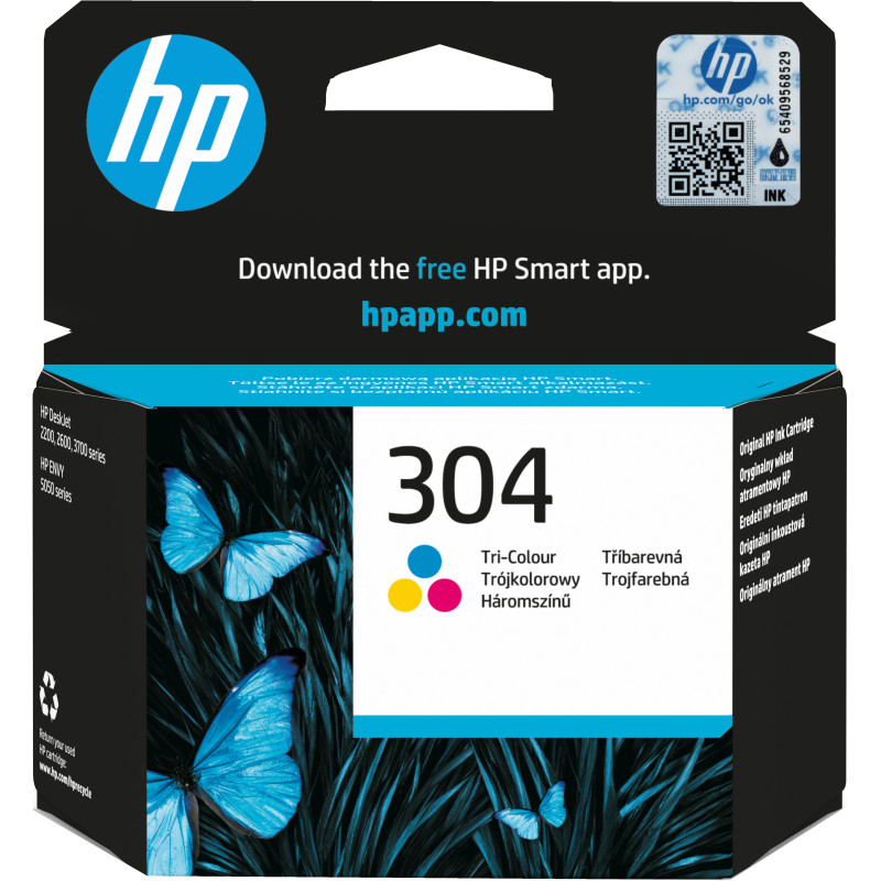 HP N9K05AE Cartucho de tinta Original 304 tricolor, Estándar, Cian, Magenta, Amarillo, Tinta a base de colorante, 2 ml, 1