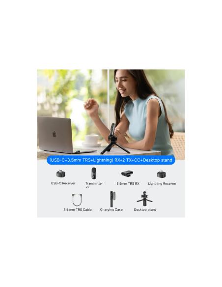 Boya Magic-01 USB-C + Lightning + 3.5 Mm TRS) RX + Soporte de escritorio omnidireccional inalámbrico 4 en 1 con IA y estuche de 