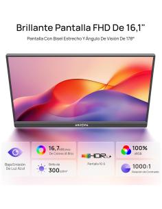 ARZOPA 16.1" Z1C Monitor Portatil FHD IPS HDMI/Type-C/USB-C para Portátil/PC/Mac/PS4/5/Xbox 2