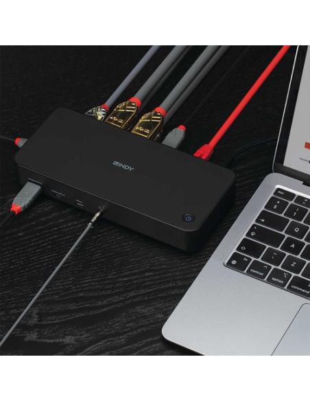 Lindy 43366 base para portátil y replicador de puertos Acoplamiento USB 3.2 Gen 2 (3.1 Gen 2) Type-C Negro