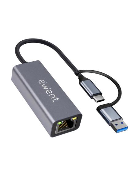 Ewent EW9819 hub de interfaz USB 3.2 Gen 1 (3.1 Gen 1) Type-A + Type-C 1000 Mbit/s Gris