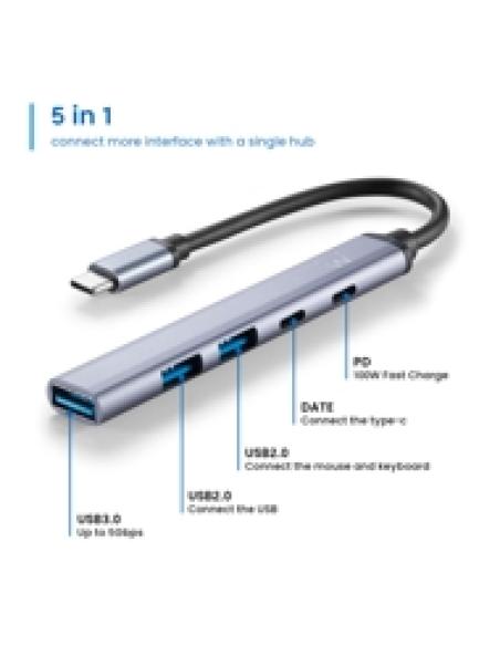 HUB EWENT SLIM USB-C A 5 EN 1 / USB-C PD 100W / USB-C DATA / 3 X USB-A / EW1149