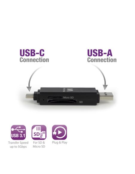 Ewent EW1075 lector de tarjeta USB 3.2 Gen 1 (3.1 Gen 1) Type-A/Type-C Negro