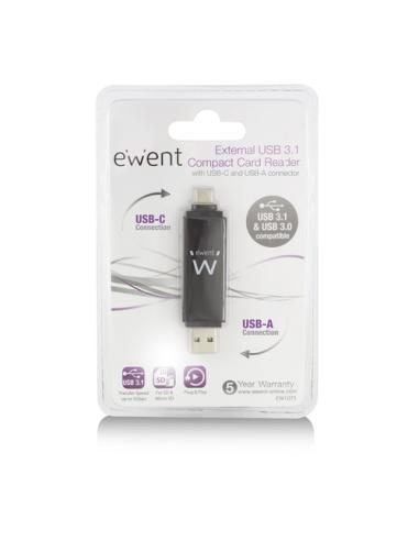 Ewent EW1075 lector de tarjeta USB 3.2 Gen 1 (3.1 Gen 1) Type-A/Type-C Negro