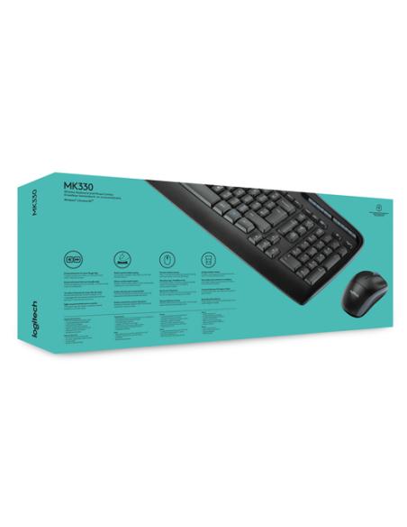 Logitech Wireless Combo MK330 teclado Ratón incluido Oficina USB QWERTY Internacional de EE.UU. Negro