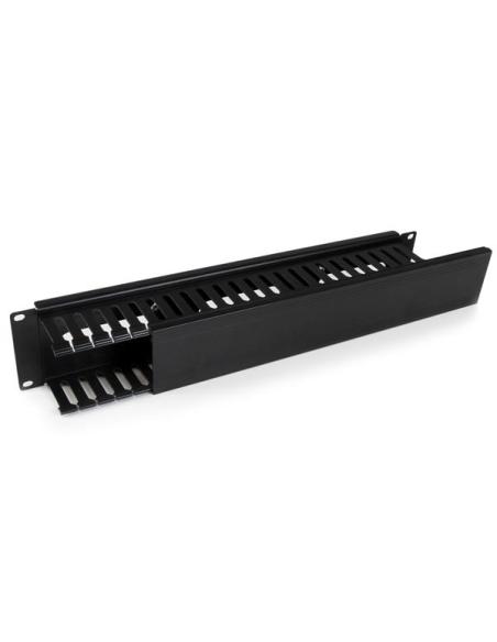 StarTech.com Panel Canaleta Horizontal de 2U con Cubierta para Gestión de Cableado en Racks y Perforaciones Laterales
