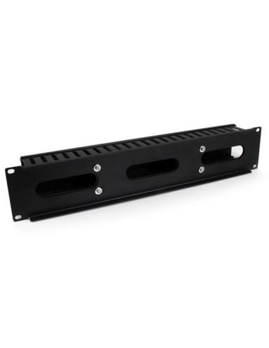 StarTech.com Panel Canaleta Horizontal de 2U con Cubierta para Gestión de Cableado en Racks y Perforaciones Laterales