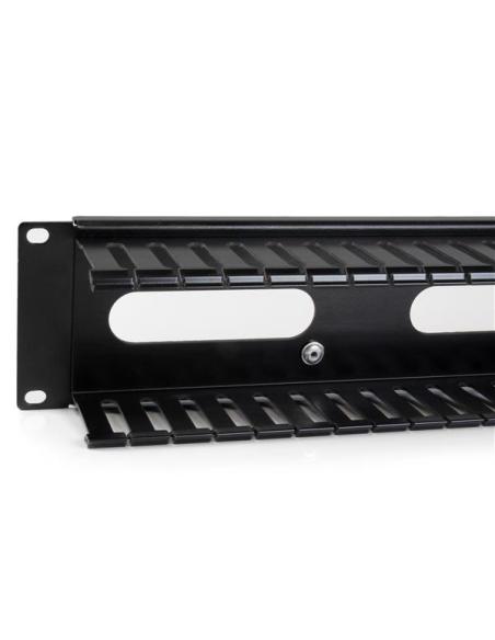 StarTech.com Panel Canaleta Horizontal de 2U con Cubierta para Gestión de Cableado en Racks y Perforaciones Laterales
