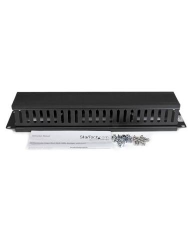 StarTech.com Panel Canaleta Horizontal de 2U con Cubierta para Gestión de Cableado en Racks y Perforaciones Laterales
