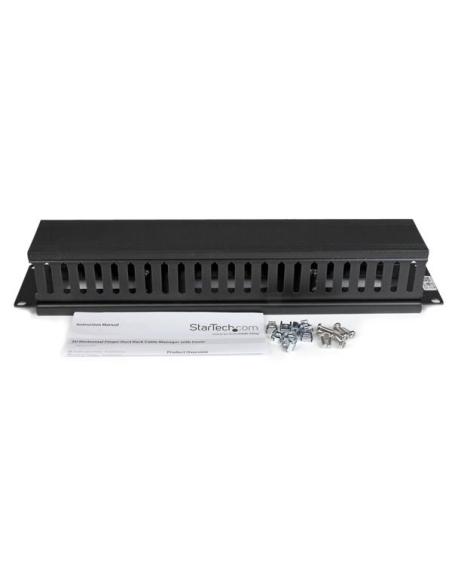 StarTech.com Panel Canaleta Horizontal de 2U con Cubierta para Gestión de Cableado en Racks y Perforaciones Laterales