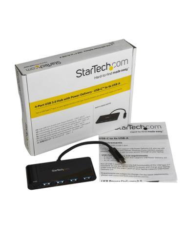 StarTech.com Hub Concentrador USB 3.0 de 4 Puertos con PD Entrega de Potencia - 5Gbps - Adaptador USB-C a 4x USB-A - USB Tipo C