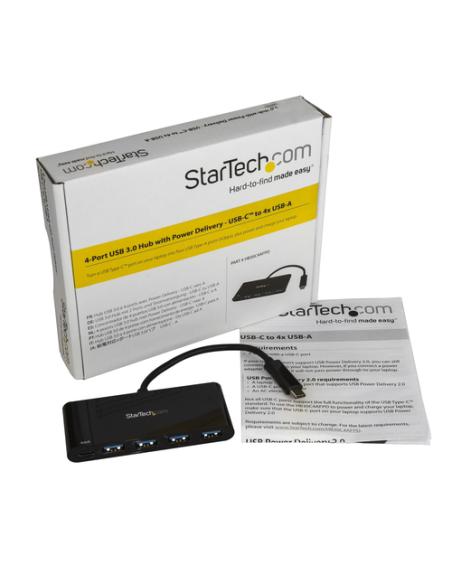 StarTech.com Hub Concentrador USB 3.0 de 4 Puertos con PD Entrega de Potencia - 5Gbps - Adaptador USB-C a 4x USB-A - USB Tipo C