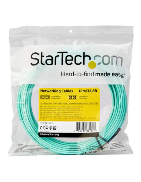 StarTech.com Cable de 10m de Fibra Óptica Multimodo LC/UPC a LC/UPC OM4 - 50/125µm - Fibra LOMMF/VCSEL - Redes de 100G - Cable L