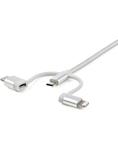 StarTech.com Cable Trenzado de 1m USB a Lightning USB-C y Micro USB - Cable Cargador para Teléfono Móvil iPhone iPad Tablet