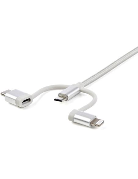 StarTech.com Cable Trenzado de 1m USB a Lightning USB-C y Micro USB - Cable Cargador para Teléfono Móvil iPhone iPad Tablet