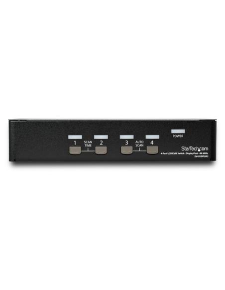 StarTech.com Switch Conmutador KVM de 4 Puertos DisplayPort - 4K 60Hz - para Una Pantalla - Switch KVM de 4 Puertos DP 1.2 con H