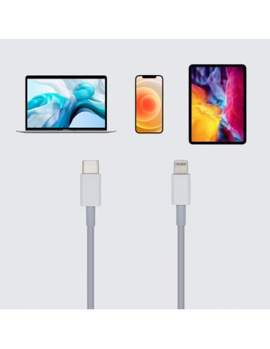AISENS Cable USB 2.0 USB-С A Lightning PD 2A, Lightning/M-USB-С/M, Blanco, 1.0m