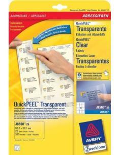 Avery J8560-25 J8560-25, Transparente, Inyección de tinta, 63.5 x 38.1 mm, 525 pieza(s), 25 hojas, A4 2