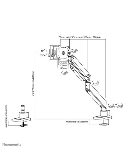 Neomounts NM-D775BLACKPLUS Brazo de monitor 10-49" - resorte de gas - Topfix - Tope-a-180°
