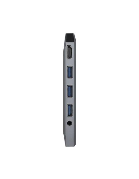AISENS USB-C Dock 9 en 1, USB-C a 1x HDMI, 1xRJ45, 3x USB, 1x PD, 1x Audio, 1x SD, 1x Micro SD, Gris, 15 cm