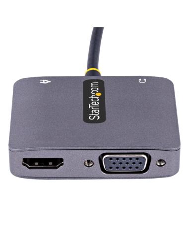 StarTech.com Adaptador de Vídeo USB C, Adaptador Multipuertos USB Tipo C a HDMI VGA con Salida de Audio de 3,5mm, HDR 4K a 60Hz,