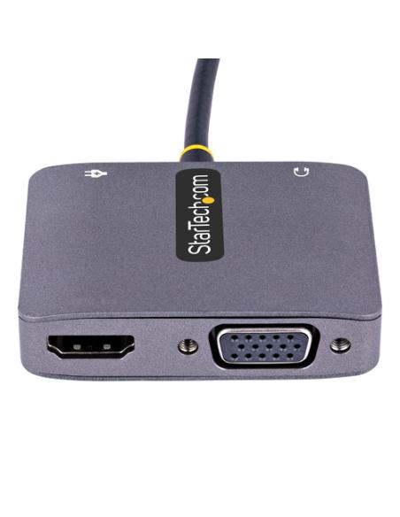 StarTech.com Adaptador de Vídeo USB C, Adaptador Multipuertos USB Tipo C a HDMI VGA con Salida de Audio de 3,5mm, HDR 4K a 60Hz,