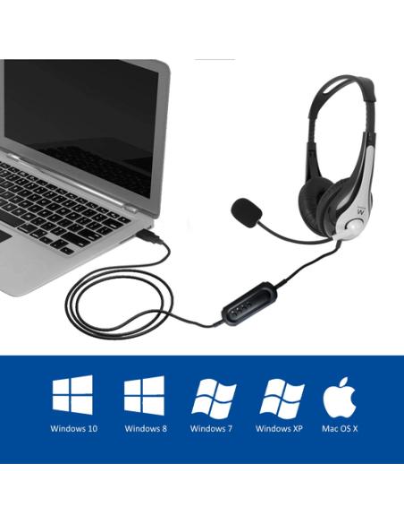 Ewent EW3565 auricular y casco Auriculares Alámbrico Diadema Llamadas/Música USB tipo A Negro, Blanco