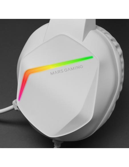 Mars Gaming MH122 Blanco, Cascos Gaming FRGB Over Ear con Micrófono, Sonido HiFi, Cancelación de Sonido, Ultraligeros, PS4 PS5 X