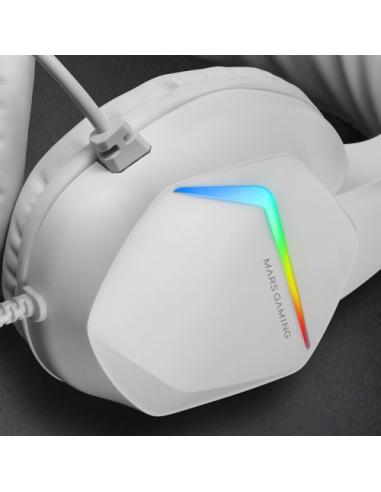 Mars Gaming MH122 Blanco, Cascos Gaming FRGB Over Ear con Micrófono, Sonido HiFi, Cancelación de Sonido, Ultraligeros, PS4 PS5 X