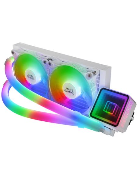 Mars Gaming ML-ULTRA240 Blanco, Refrigeración Líquida CPU, TDP 500W, Espejo Infinito, 2 Ventiladores Silenciosos FDB ARGB, Tubos