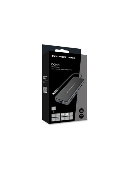 Conceptronic DONN15G base para portátil y replicador de puertos Alámbrico USB 3.2 Gen 1 (3.1 Gen 1) Type-C Gris