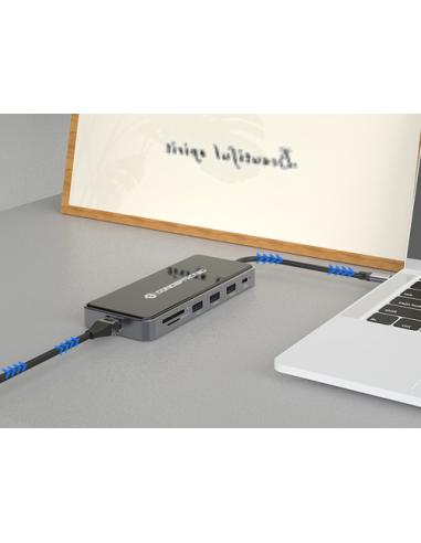 Conceptronic DONN15G base para portátil y replicador de puertos Alámbrico USB 3.2 Gen 1 (3.1 Gen 1) Type-C Gris