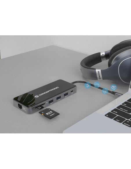Conceptronic DONN15G base para portátil y replicador de puertos Alámbrico USB 3.2 Gen 1 (3.1 Gen 1) Type-C Gris