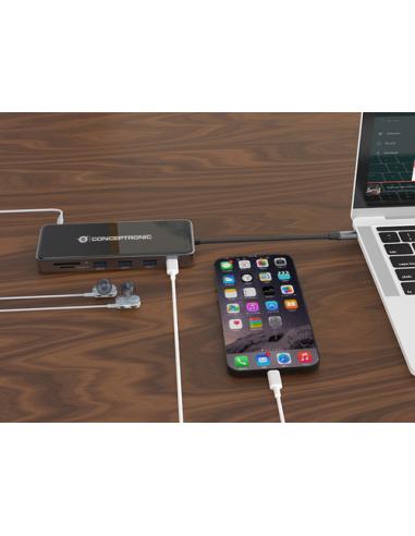 Conceptronic DONN15G base para portátil y replicador de puertos Alámbrico USB 3.2 Gen 1 (3.1 Gen 1) Type-C Gris