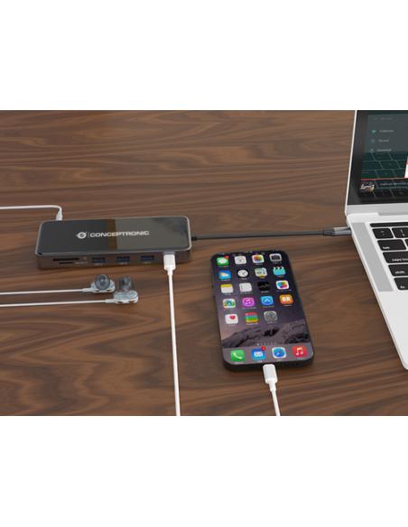 Conceptronic DONN15G base para portátil y replicador de puertos Alámbrico USB 3.2 Gen 1 (3.1 Gen 1) Type-C Gris