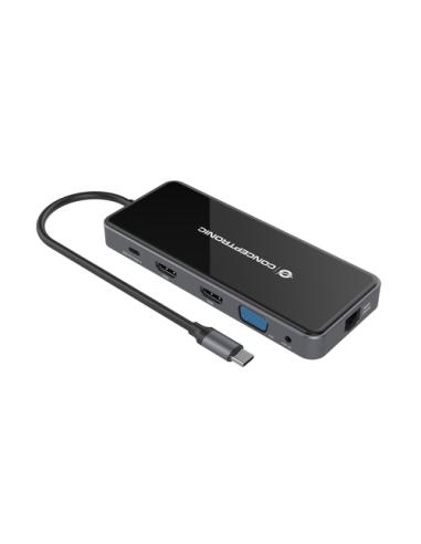 Conceptronic DONN15G base para portátil y replicador de puertos Alámbrico USB 3.2 Gen 1 (3.1 Gen 1) Type-C Gris