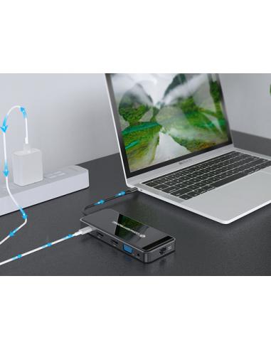 Conceptronic DONN15G base para portátil y replicador de puertos Alámbrico USB 3.2 Gen 1 (3.1 Gen 1) Type-C Gris