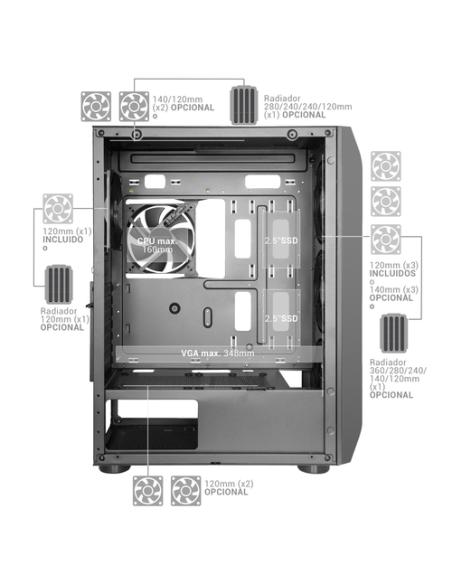 Mars Gaming MC-PRO2, Torre Profesional E-ATX, Sistema CPU Freezer, 5 Ventiladores Ultra-silenciosos y Frontal Metal-Mesh, Color 