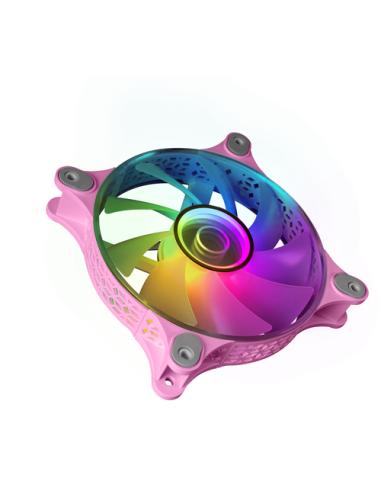 Mars Gaming MF-3D Rosa, Ventilador ARGB 360° 12cm, Espejo Infinito 3D, Sistema Anti-vibraciones, Ultra-silencioso, Compatibilida