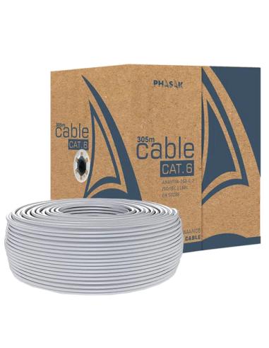 Phasak Bobina de Cable de Red 100 m UTP Sólido AWG23 Cat.6 CCA - PHR 6100