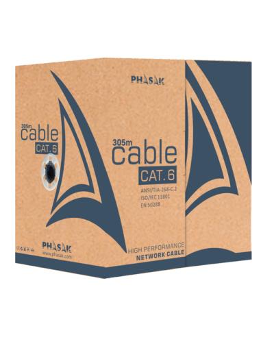 Phasak Bobina de Cable de Red 100 m UTP Sólido AWG23 Cat.6 CCA - PHR 6100