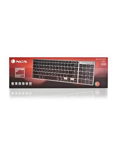 NGS FORTUNE-BT, QWERTY, PT teclado Universal Bluetooth Portugués Negro, Plata